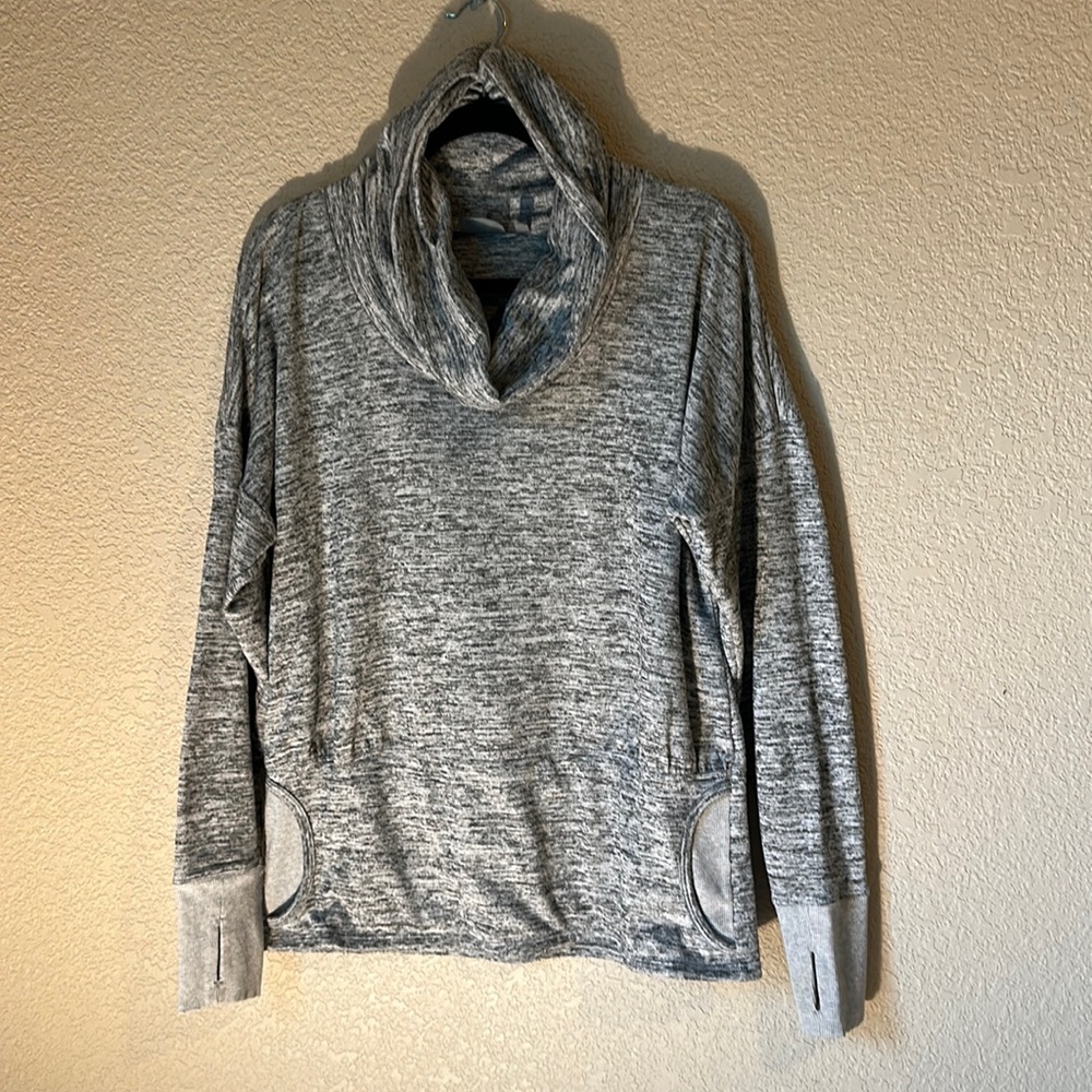 Athleta Sweatshirt With Loose Neck Cowl - L Heather Gray